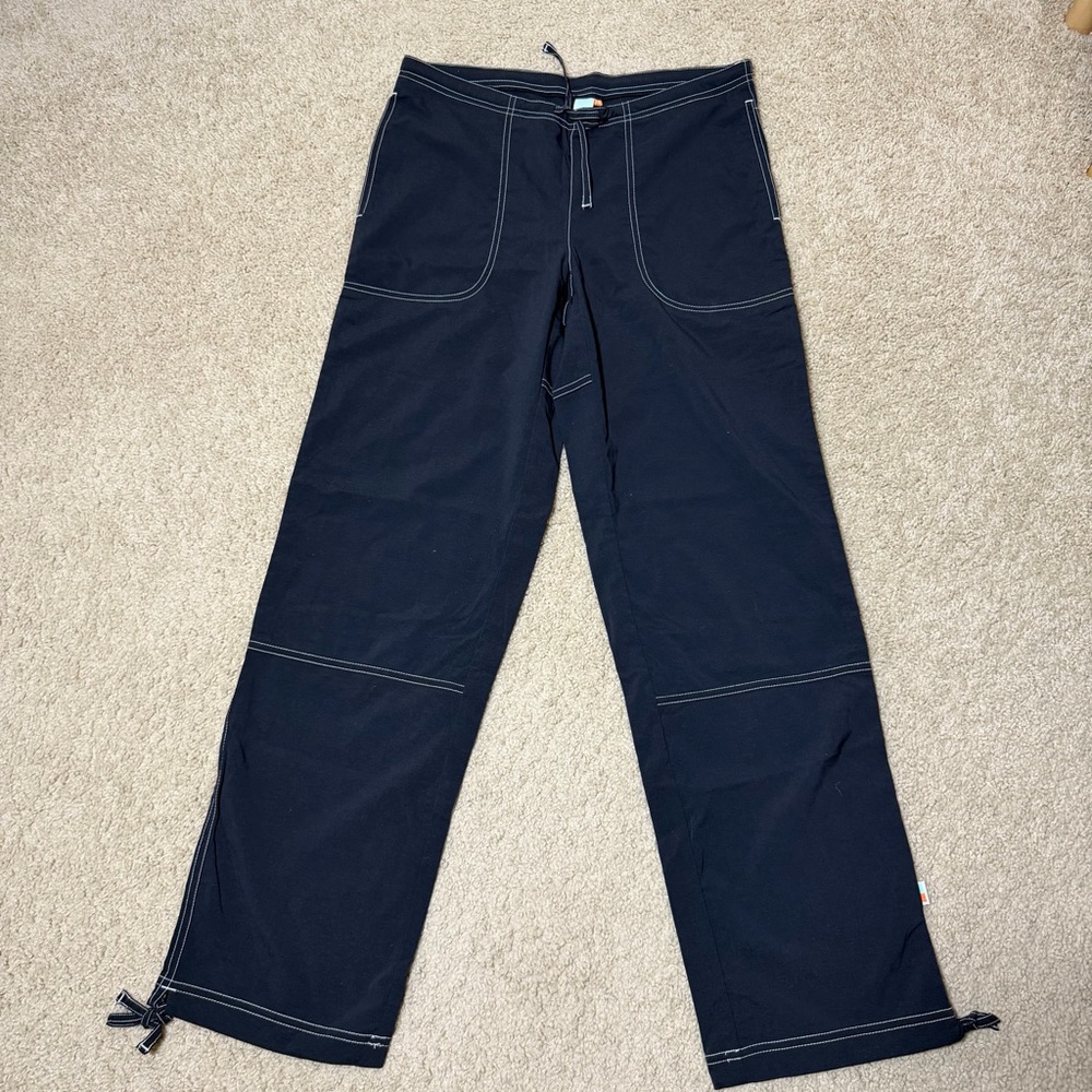 Lucy Y2K Black Drawstring Wide Leg Pants White Stitching Size XSmall XS Baggy